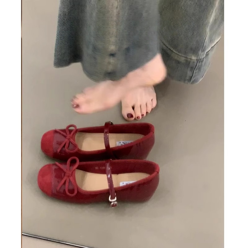 Ddmyoutdoor French Style Red Hidden Wedge Mary Jane For Women Spring New Shallow Mouth Ballet Flats One Strap Granny Shoes Outdoor Shoes