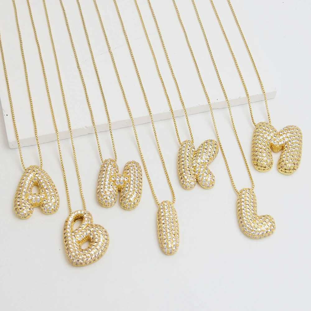 Sparkly CZ Zircon Letter Initial Necklace for Women Box Chain Gold Plated Balloon Bubble A-Z Pendant Neckalces Jewelry Gift Z250614