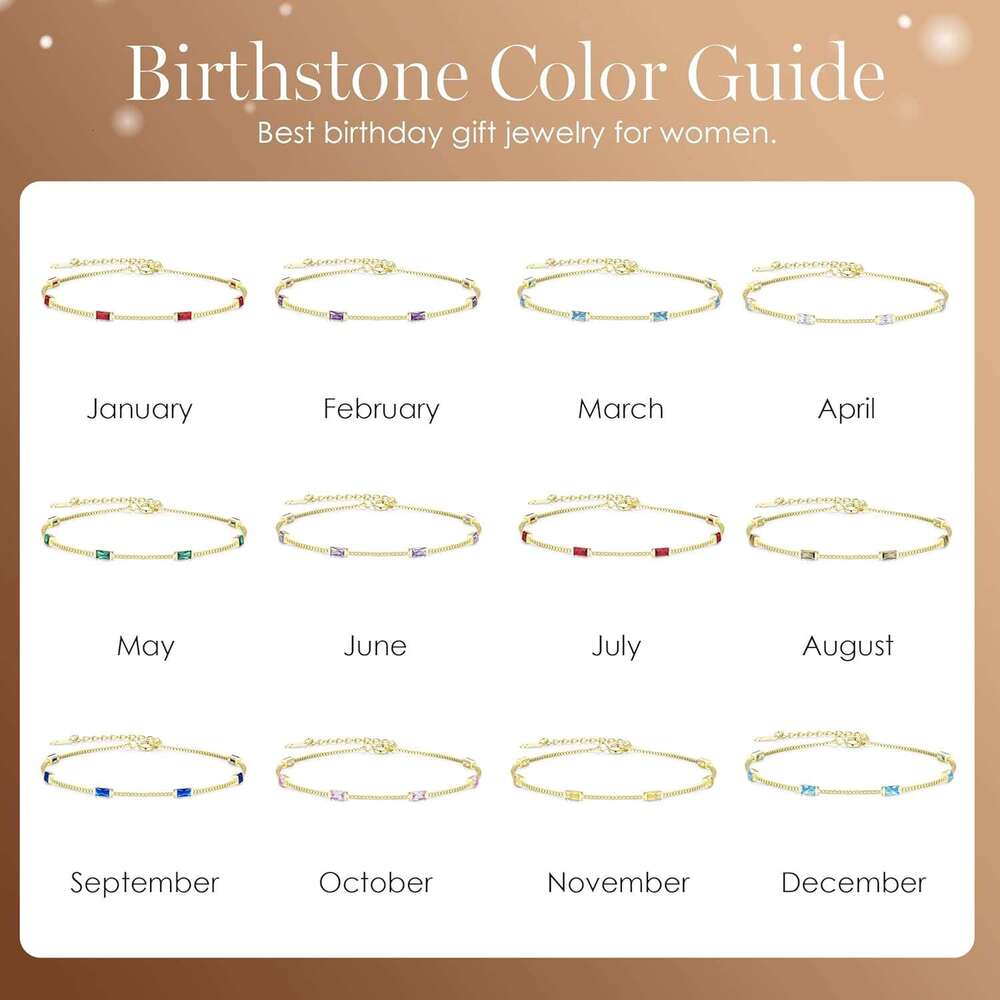 Birthstone Bracelets Women, Sterling Sier Dainty Simple Charm Link Bracelet, Birthday Anniversary Jewelry Gifts for Women Wife Mom Her