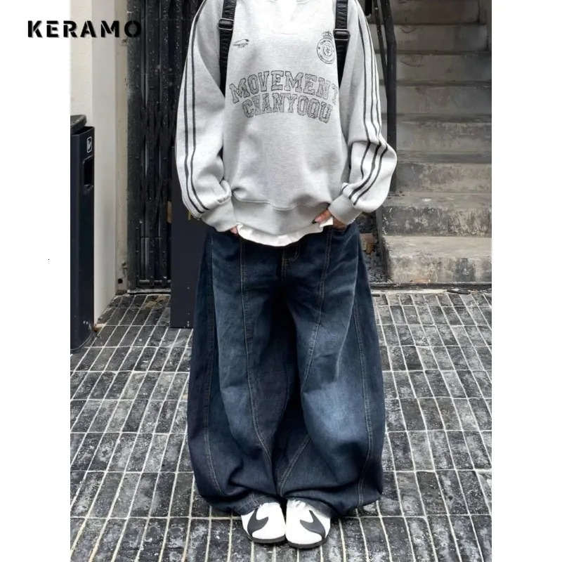 American Vintage Water Washed Machete Jeans Female Y2K Streetwear Fashion Girl Trend Hip Hop Baggy Wide Leg Mop Pants 250612