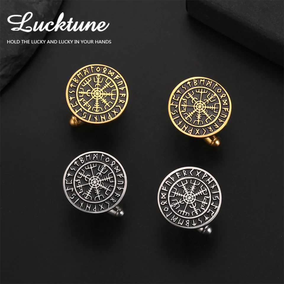 Lucktune 2pcs Norse Vegvisir Symbol Mens Cufflinks Stainless Steel Viking Protection Cufflinks Vintage Accessories Jewelry Gift XJ250614