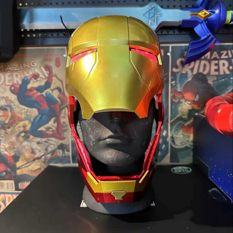 Disney 2025 New Iron Man Helmet Mk5 Jarvis Helmet Luminous Manual Opening And Closing Wearable Cool ChildrenS Cosplay Mask Toy Gift W250614