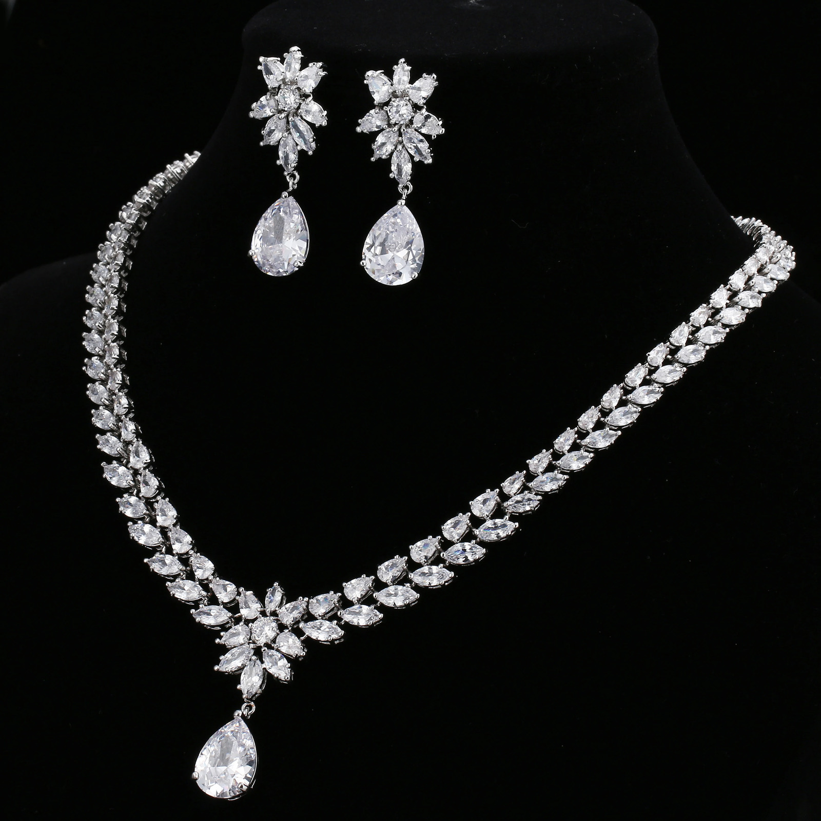 EMMAYA Romantic Trendy Flower Water Drop CZ Wedding Jewelry Sets For Brides Silver-color 250530