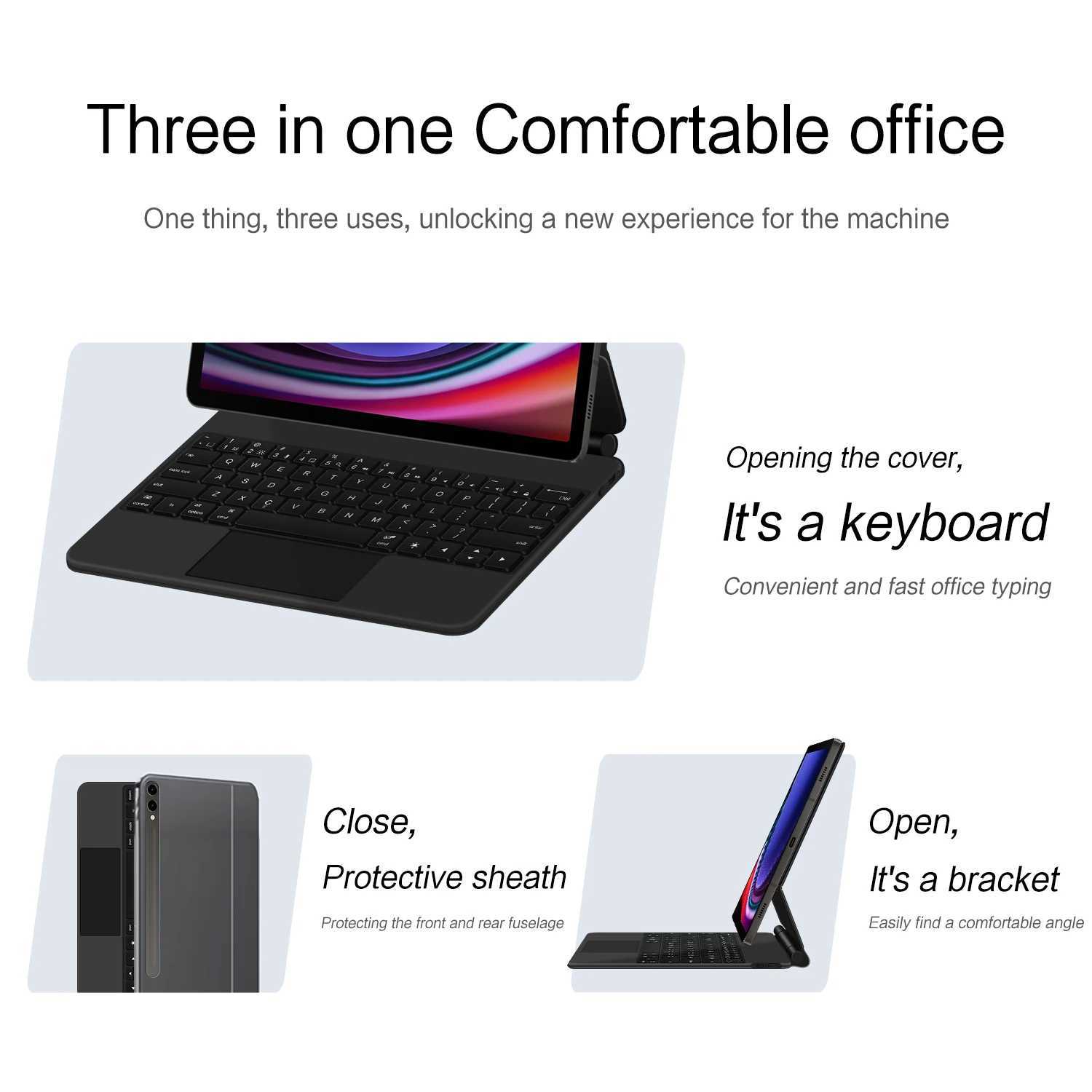 HUWEI Magic Keyboard For Samsung Galaxy Tab S9 FE Plus S7 FE S8 Plus 12.4 Tablet Smart Case Portuguese Spanish Korean keyboard X250614