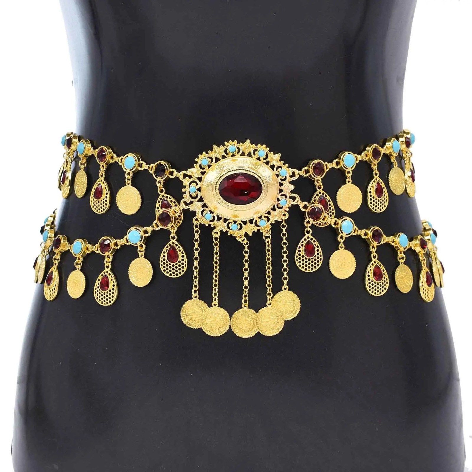 Coin Tassel Wome Body Chains Golden Rhinestones Bohemian Ethnic Charms Waist Jewelry Women Dress Accessories 250610