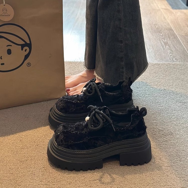 Ddmysports Chunky Lace Up Leather Shoes For Women Skirts Spring New French Style Loafers With Thick Soles Outdoor Shoes