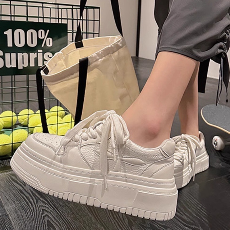 Ddmysports Korean Style Casual Sports Sneakers Women Spring Internet Celebrity Height Increasing Versatile Breathable Thick Sole Bread White Shoes Out