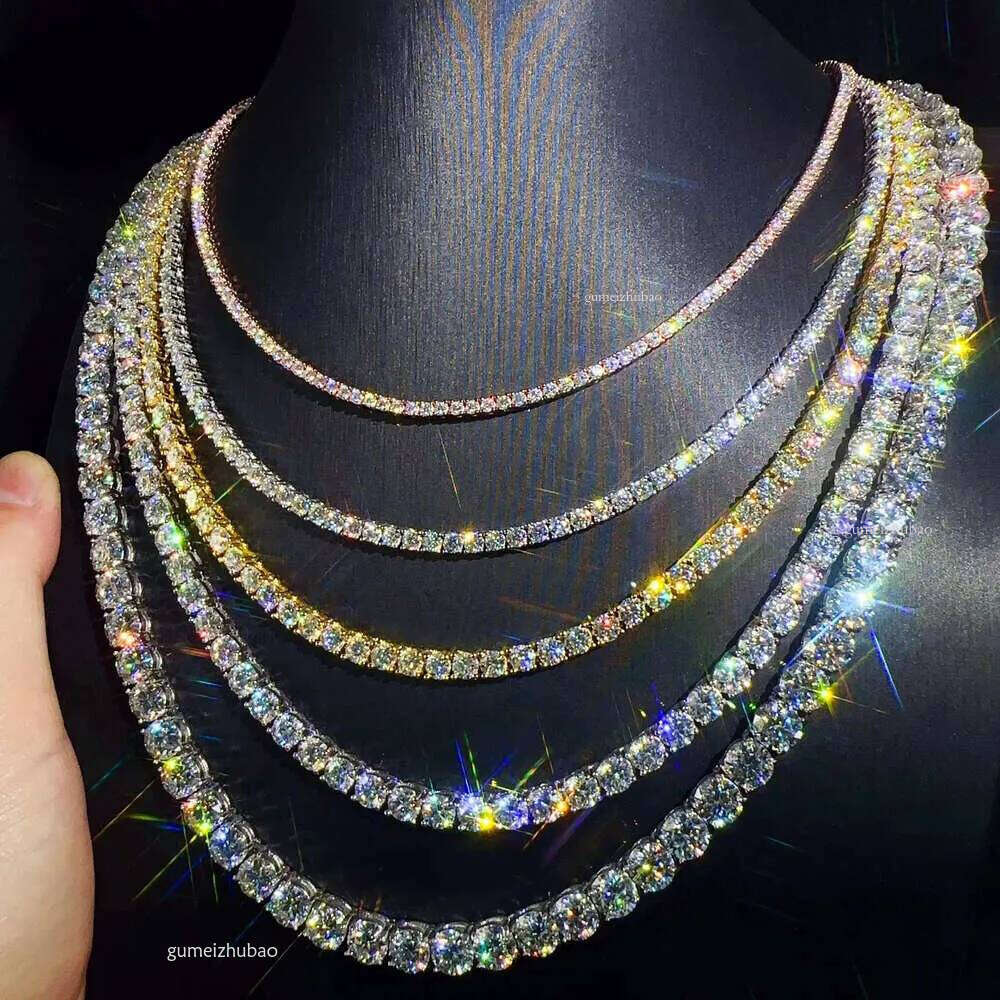 Custom hip hop Jewelry necklace 6mm 8mm Sterling Sier hiphop chain VVS Moissanite Tennis Chain