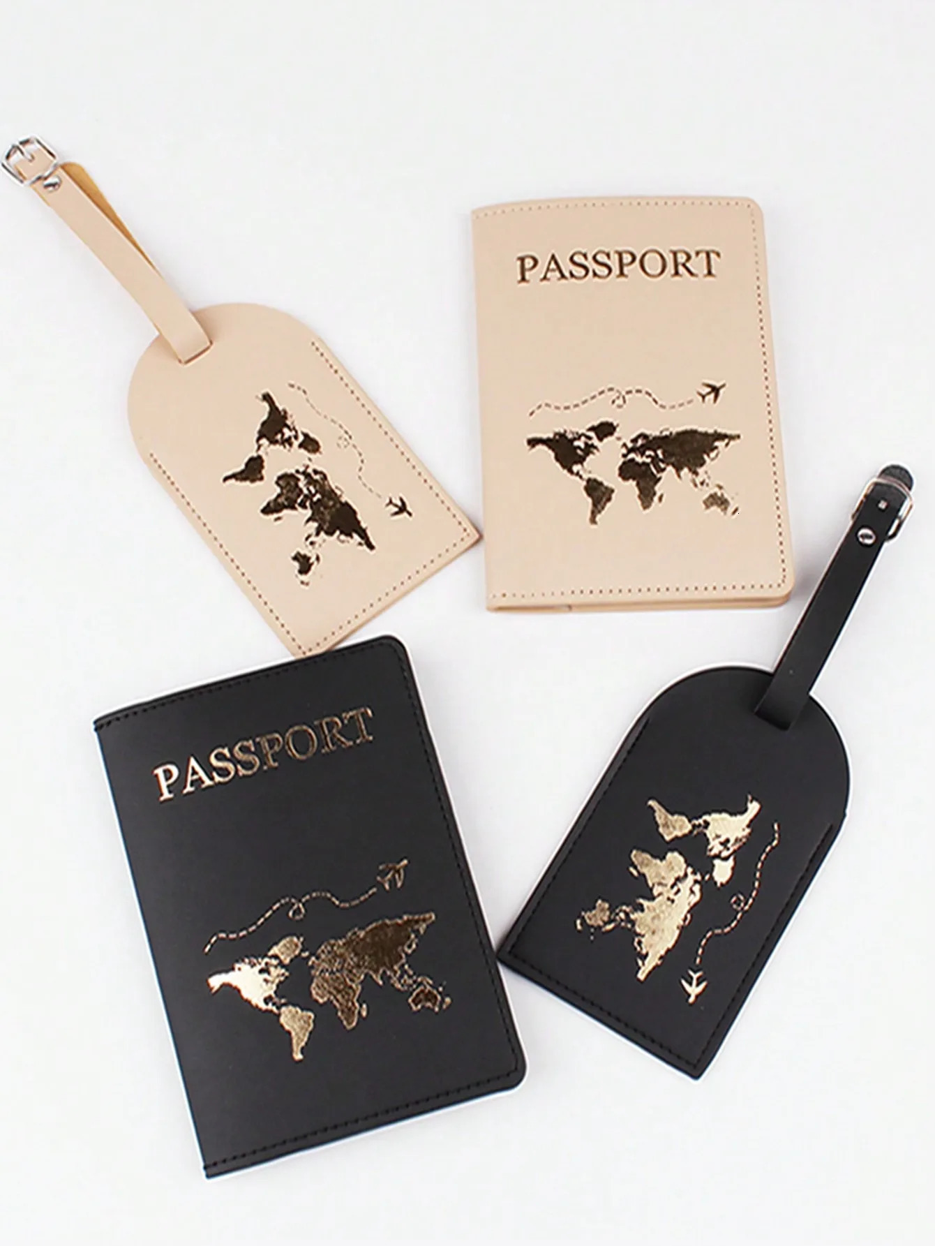 4PCS a Set Solid Map Passport Cover Luggage Tag Couple wedding Case set Letter Travel Holder Cover 250614