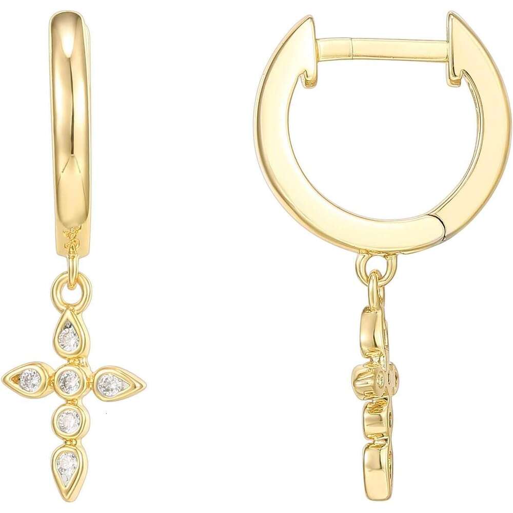 erling Sier Posts for Women | Small Religious Faith Cubic Zirconia Cross Studs Hies Earrings
