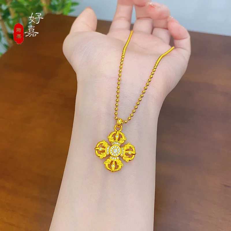 9999 24K real gold store same gold sub mens and womens necklaces with diamond studded cross pendant jewelry Z250614