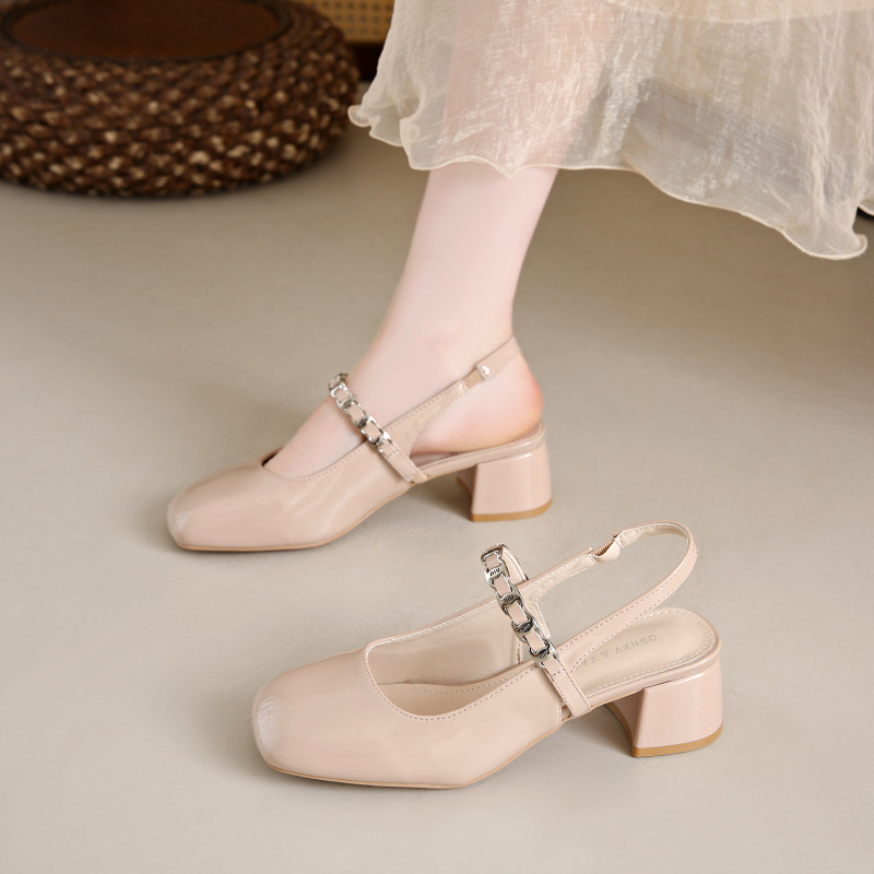 Ddmyoutdoor Open Backless Sandals For Women Summer New Round Toe Fashion Pearl Versatile Chunky Heel Comfortable Mary Jane Shoes Outdoor Shoes