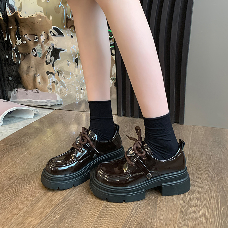 Ddmyoutdoor Women S Leather Shoes New Spring And Autumn Bowknot British Style Thick Sole Height Increasing Mary Jane Loafers Outdoor Shoes