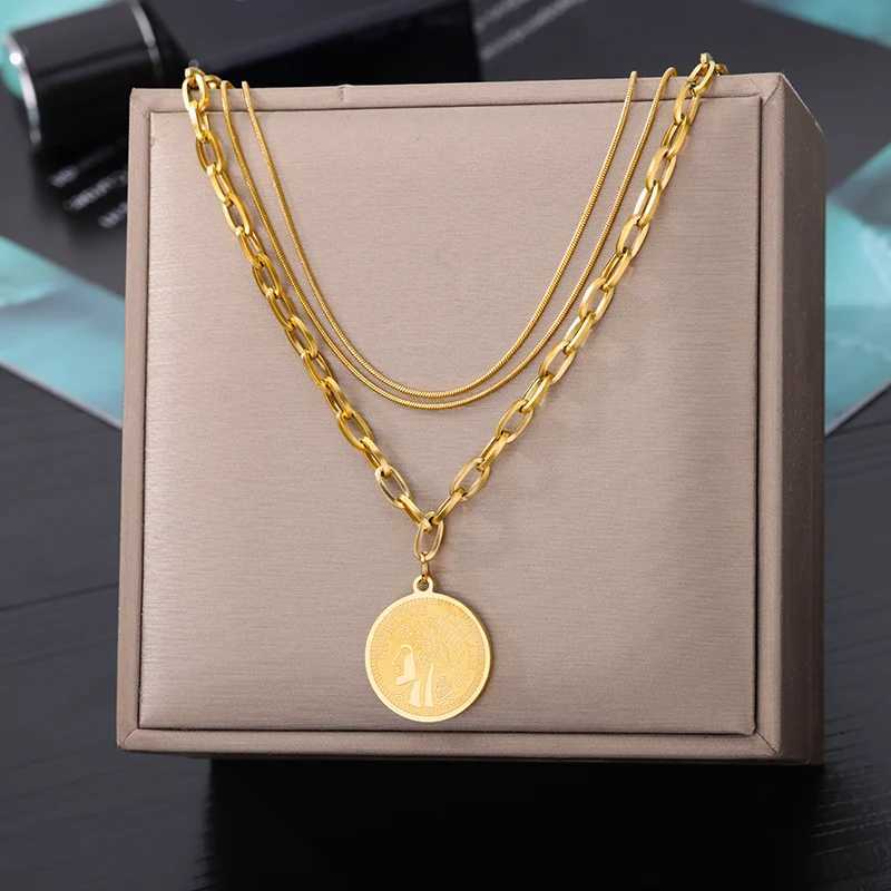 Stainless Steel Geometry Star Moon Pendant Multilayer Chain Choker Necklace For Women Wedding Accessories Dropshipping Z250614