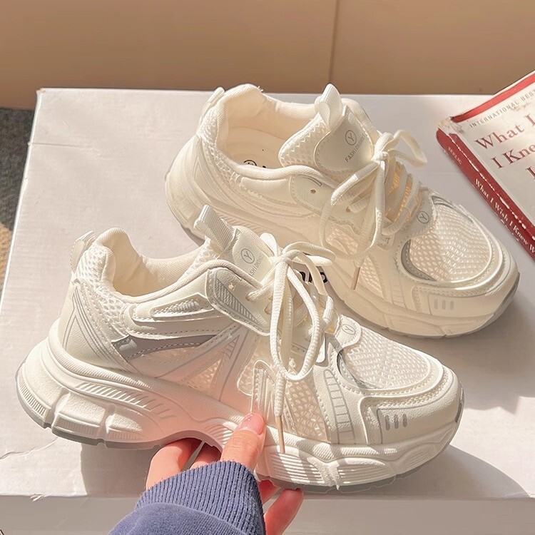 Ddmysports High Quality Dad Sneakers New Summer Women S Breathable White Mesh To Match Skirts Thick Soled Sports Shoes Outdoor Shoes
