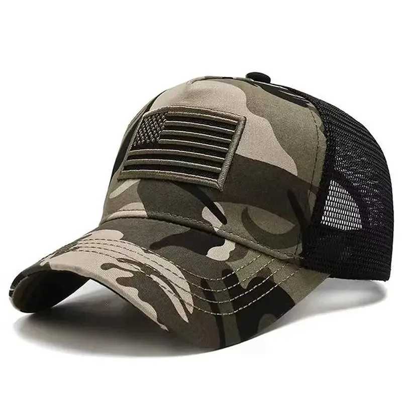 American Flag Embroidery Baseball Cap Men Summer Outdoor Camouflage Tactical Mesh Hats Women Adjustable Breathable Visor Caps W250614