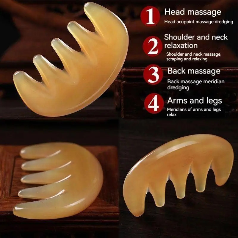 Natural Ox Horn Pocket Comb Wide Toothed Comb SPA Gua Sha Scalp Massage Brush Hair Care Tool 250612