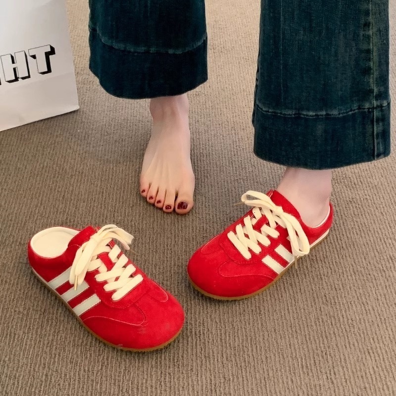 Ddmysports Women S Open Toe Half Slippers For Summer New Super Popular Red Backless German Training Shoes Lazy Slip On Sandals Outdoor Shoes