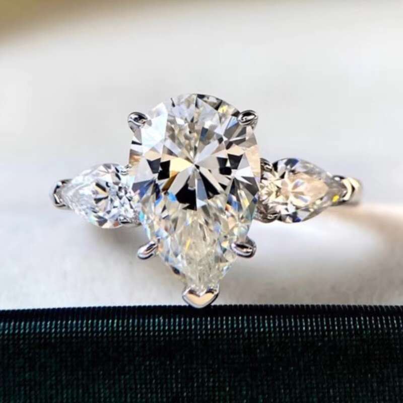 4ct Moissanite Bridal Wedding Jewelry 3ct S925 Sterling Silver VVS D Pear Moissanite Diamond Engagement Ring