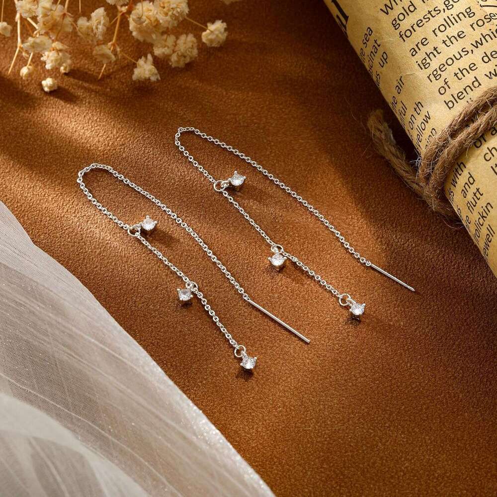Chain Trendy Hypoallergenic Waterproof CZ Threader Earrings for Women Jewelry