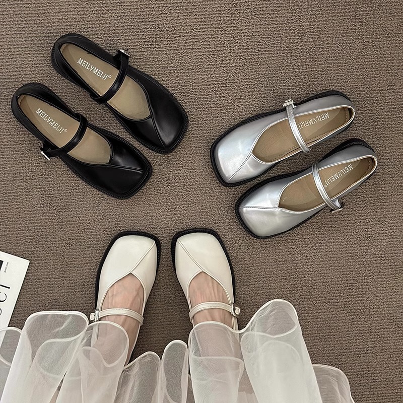 Ddmysports Square Toe Fairy Chunky Heel Leather Summer New Versatile British Style Dress Shoes For Women Outdoor Shoes