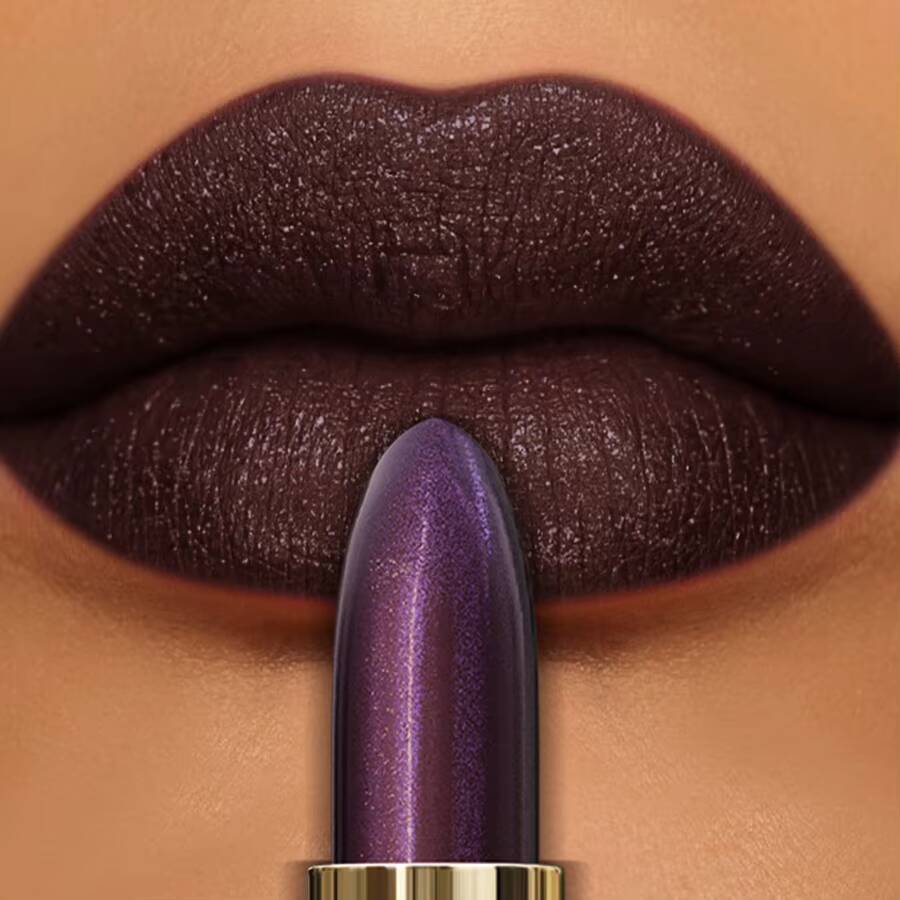 1pc Sexy Glitter Shiny Red Lipstick Pearlescent Tint, Long Lasting Senior Matte Lip Makeup Gifts for Women Metallic lip happy