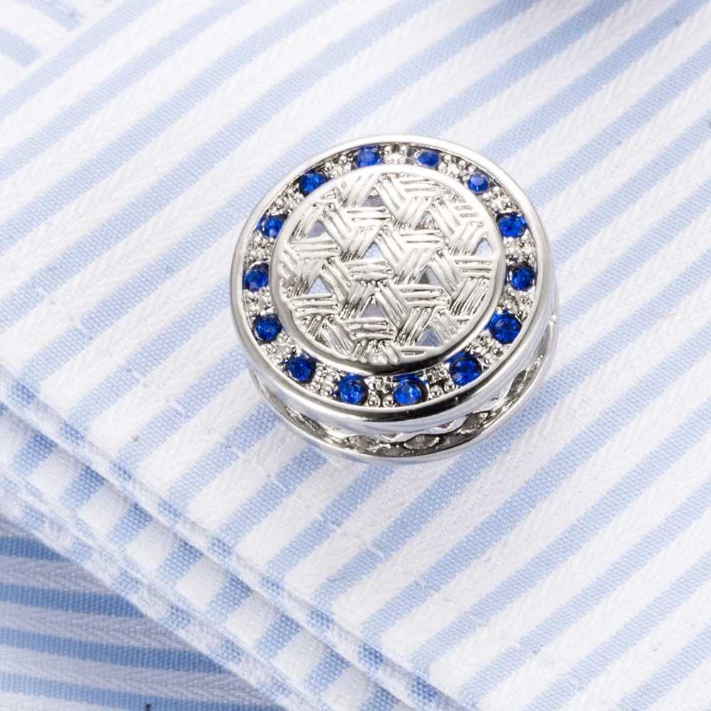 Mens Wedding Blue Rhinestone Cufflinks Golden Fashion Men Business Banquet Formal Wear Suits Buttons New Mens French Cuff Links XJ250614