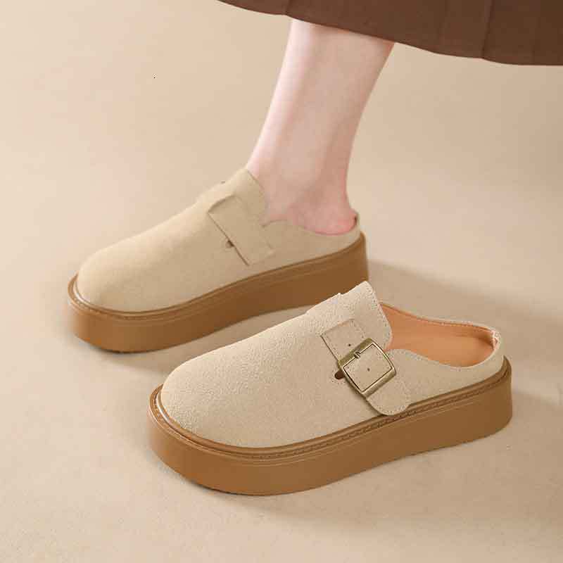 Ddmyoutdoor Baotou Thick Soled Slippers For Women New Spring Summer Round Toe Height Increasing Non Slip Dress Shoes Stylish Outdoor Shoes