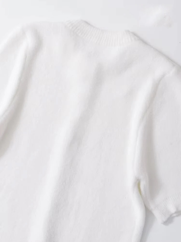 TRZAWomens Knitted Cardigan Sweater with Buttons O Neck Short Sleeve Female Outerwear Chic Tops Fashion 250612