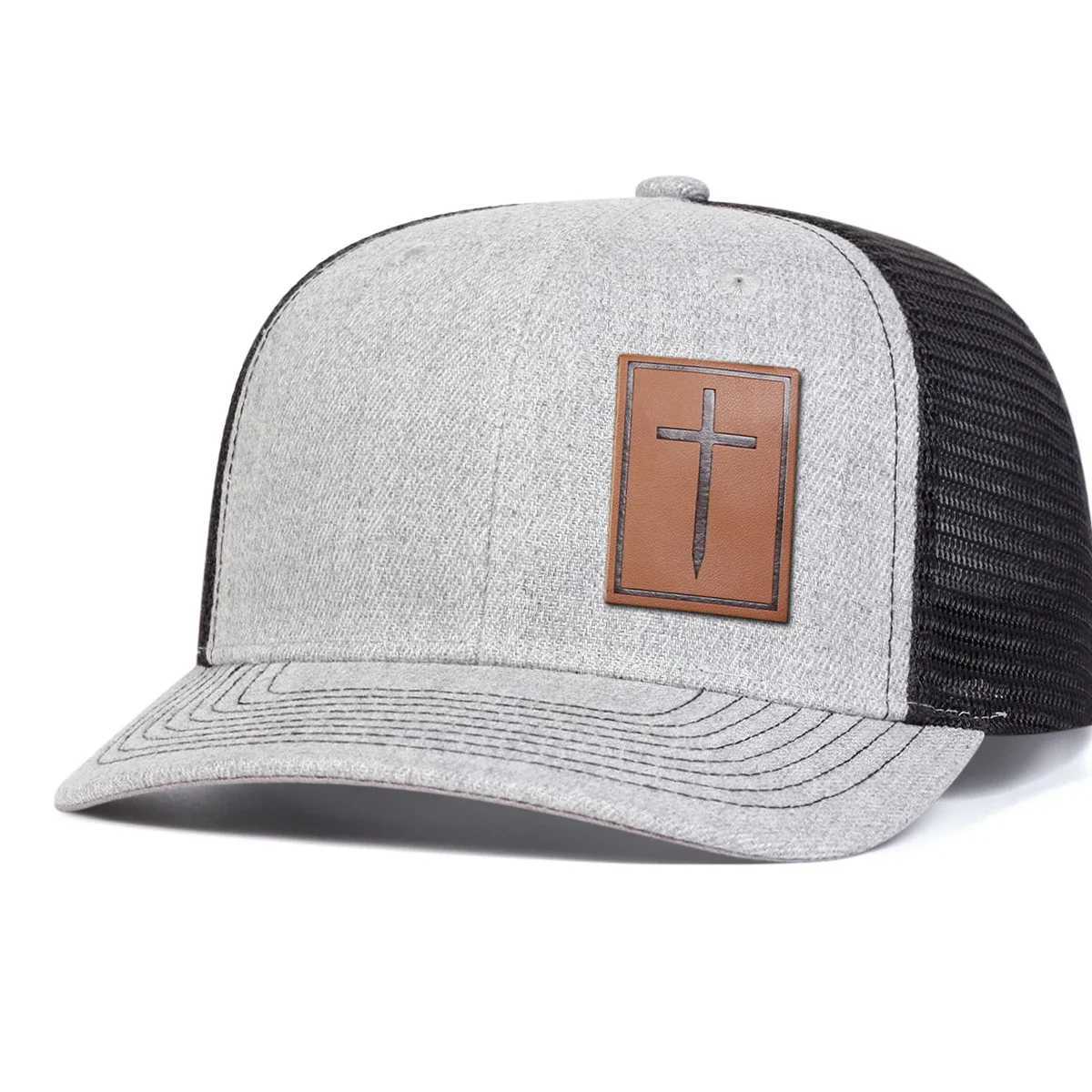 Unisex Cross Brown Leather Label Baseball Net Caps Spring Summer Outdoor Sunscreen Hat Adjustable Casual Trucker Hats W250614