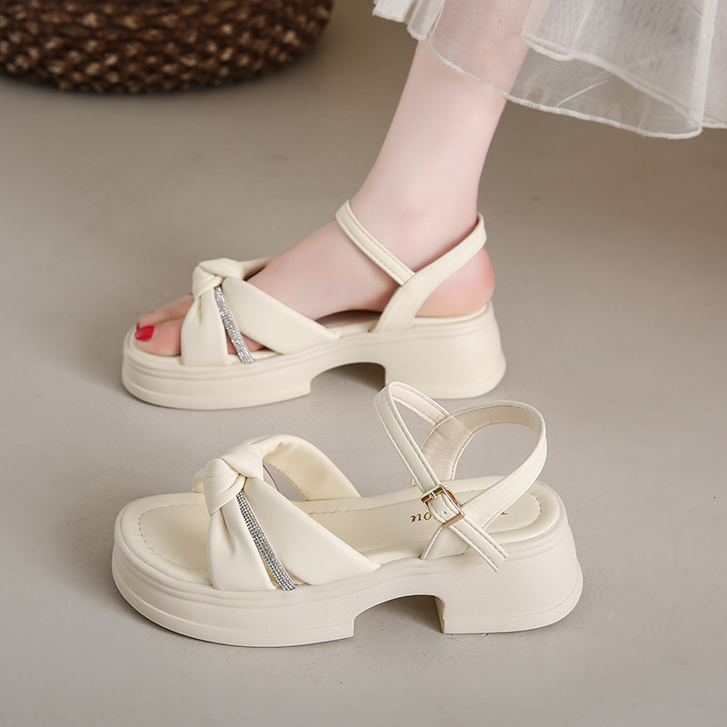 Ddmyoutdoor Thick Sole Roman Women With Skirts Summer New French Chunky Heel Beach Sandals For Fairy Style Outdoor Shoes