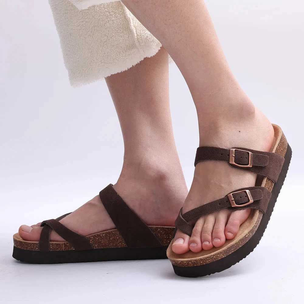 CrESTar Women Cork Sandals New Thick Soles Beach FAshion Open-Toe Sandals Trendy Slip-on Streetwear Mules Shoes Z250614