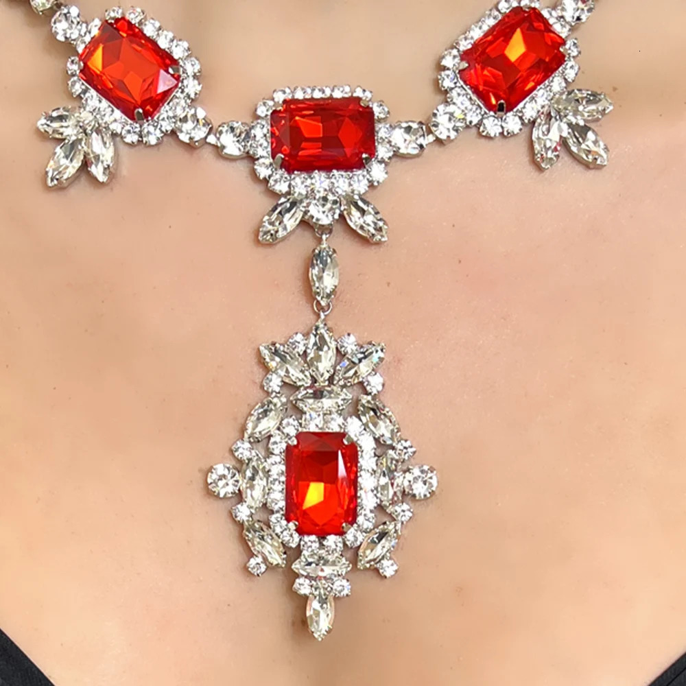 Stonefans Red Exaggerated Set Costume Necklace Earring for Women Engagement African Wedding Jewelry Sets for Bride Accessories 250530