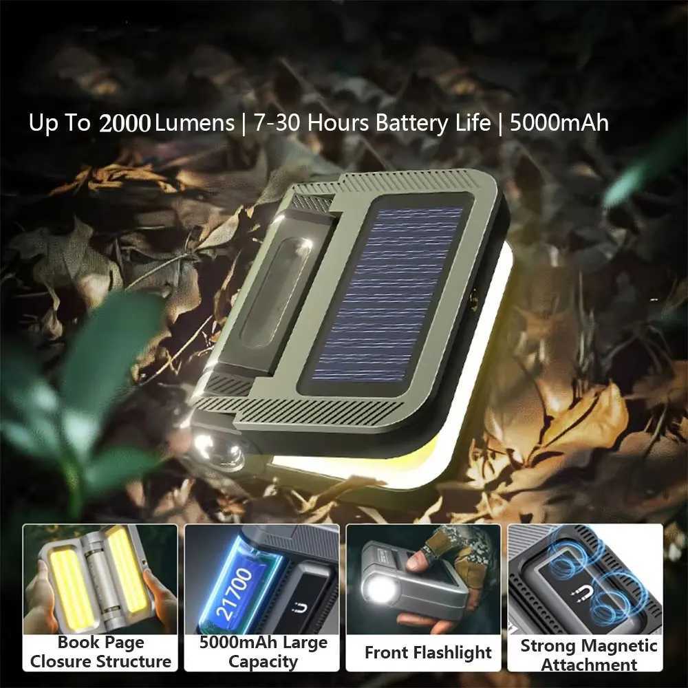 2000LM Rechargeable LED Camping Light Magnetic Attraction Hook Multifunctional Solar Lamp Portable Tent Lantern Emergency W250613