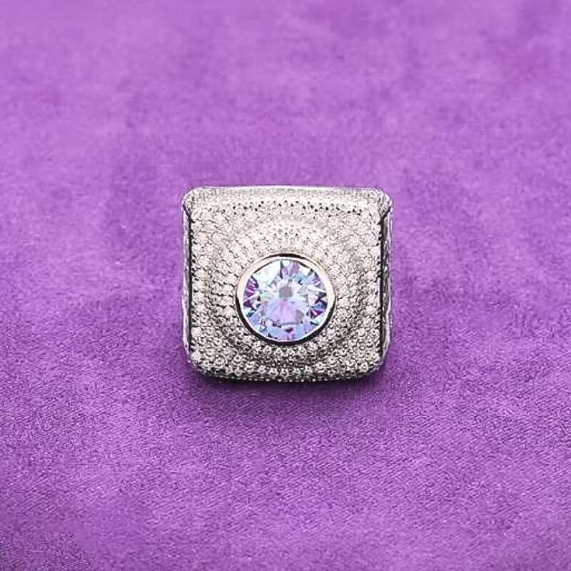 GRA Hip Hop Iced Out Bling 925 Sterling Silver Pass Diamond Tester VVS Purple Moissanite Cluster Signet Ring for Men