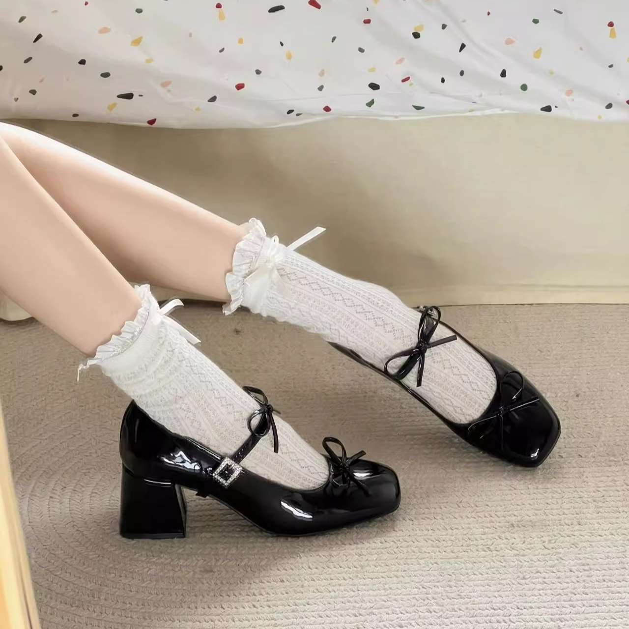 Ddmyoutdoor French Chunky High Heel Shallow Mouth Single For Women Spring Summer New Fairy Style To Match Skirts Mary Jane Small Leather Shoes Outdoor