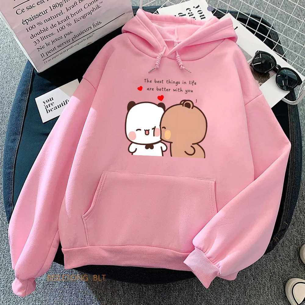 Panda Bear Bubu Dudu Love Heart SweatshirtMen Clothing Casual Long Sleeve Kawaii Printing Pullovers for Winter Fleece 250614