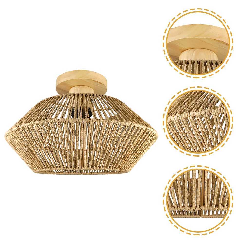 Rattan Ceiling Light Straw Rope Weaving Design LED Flush Mount Fixture for Bedroom Living Room Decor XJ2500613