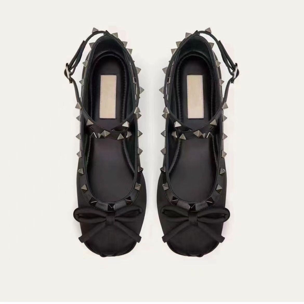 Ddmysheep Ddmysheep Pure Original V Brand Rivet Cross Strap Ballet Fairy Bow French Style Single Flat Mary Jane Princess Shoes