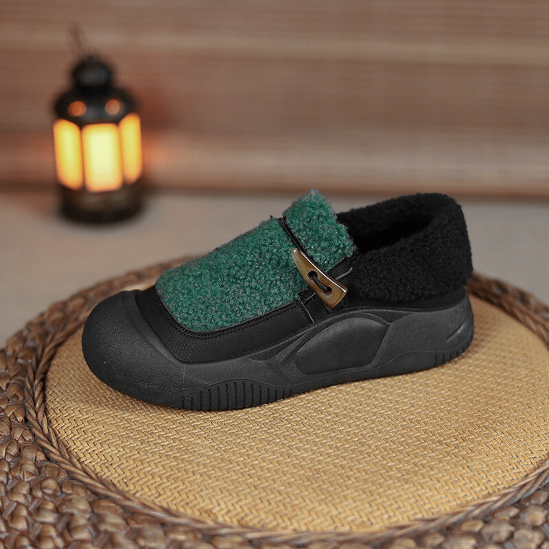 Ddmysports Color Block Thick Soled Lamb Wool Shoes For Women New Autumn And Winter Outdoor Fleece Lined Warm Cotton Slip On Casual Loafers Outdoor Sho