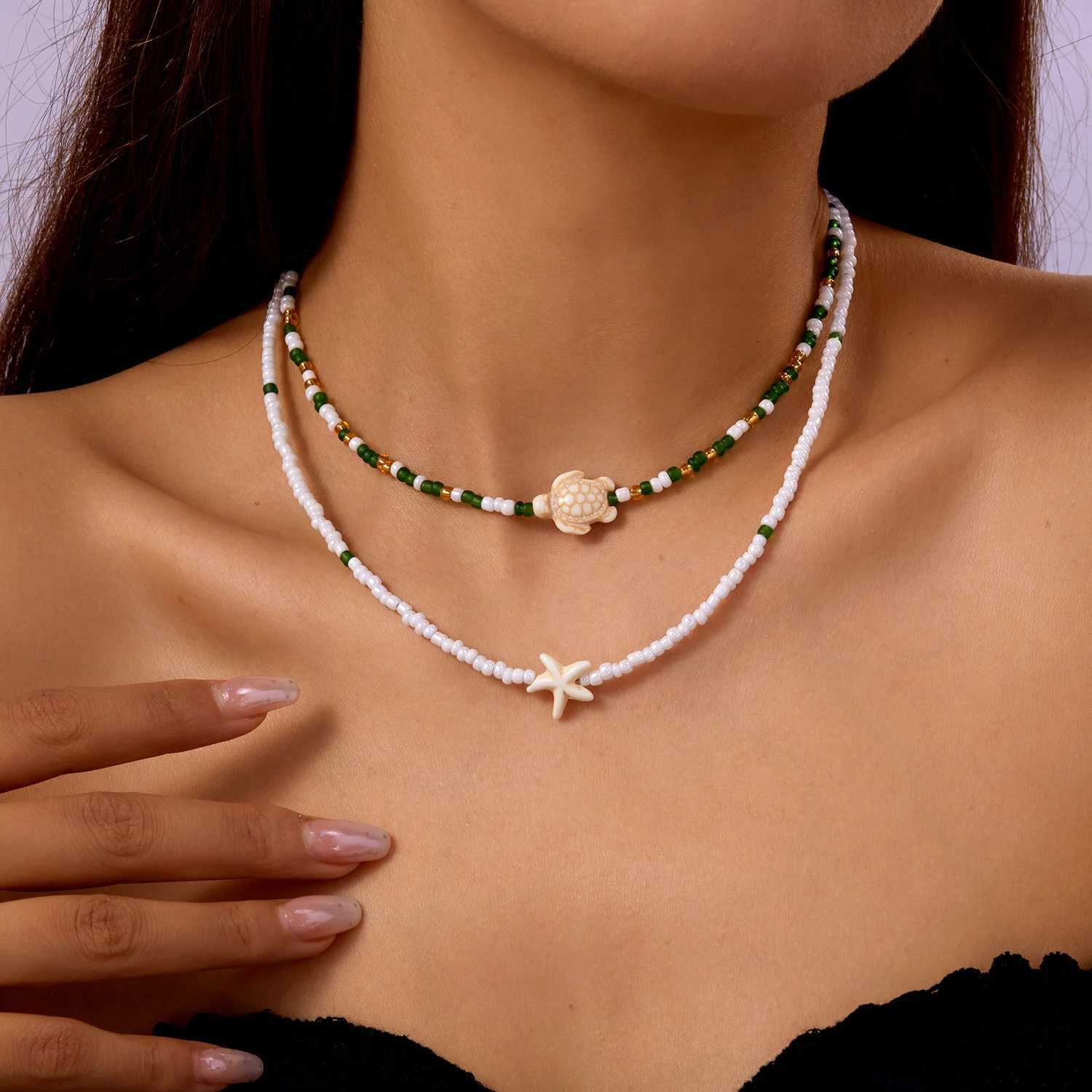 Bohemian Starfish Shell Rice Beads Necklace for Women Handmade Strand Beaded Choker Short Neck Chain Jewelry Summer Accessory Z250614