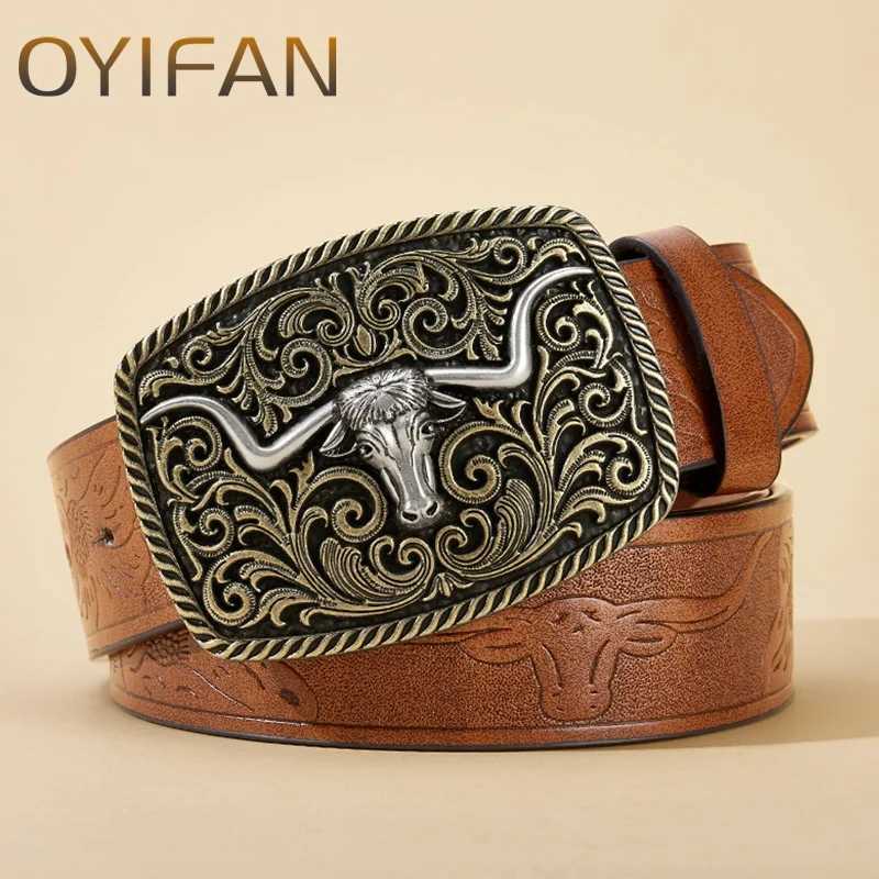 OYIFAN Cowgirl Belt Western Cowboy Leather Belt Men Waist Strap Bl Decoration Floral Engraved for Jeans X250614