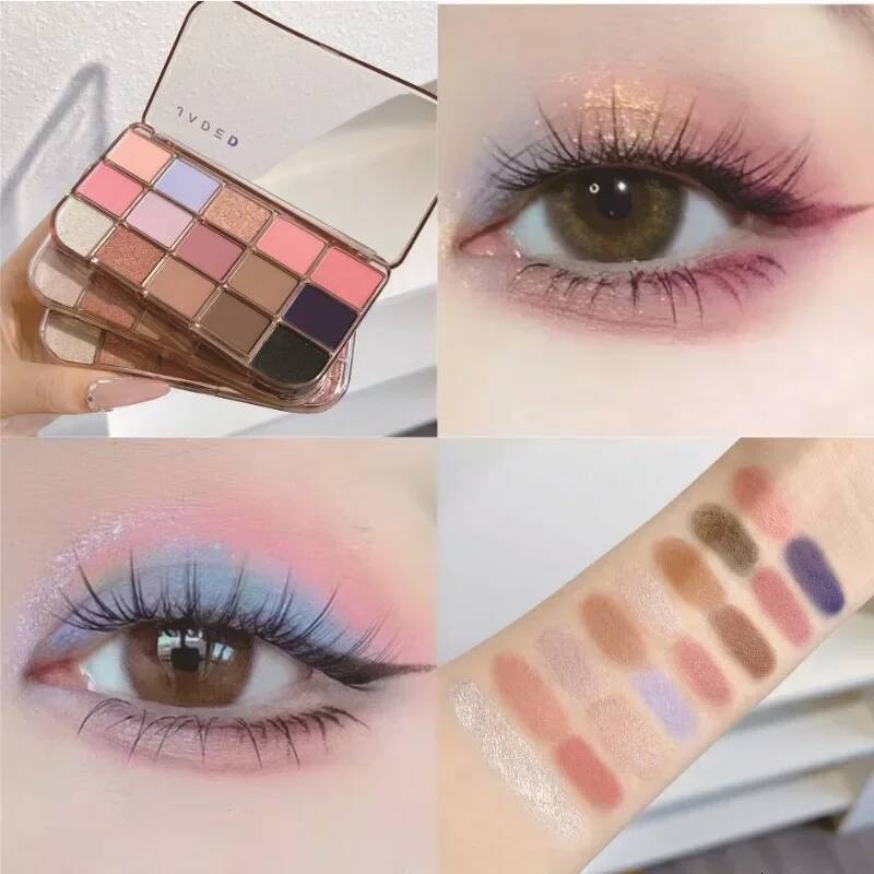 15 Colors Palette Rose Pink Blue Pearlescent Matte Glitter Eyeshadow Shiny Eye Shadow Long-lasting Girlish Eyes Makeup