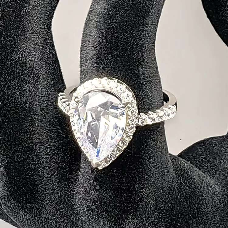 Romantic TearDrop Moissanite Engagement Ring Genuine 925 Sterling Silver with Rhodium Plating Anniversary Gift for Women