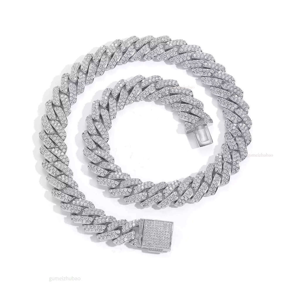 Pass Dia Miami Hip Hop Jewelry VVS Stone Shiny 3ROW Men Sterling Sier Necklace Moissanite Cuban Link Chain