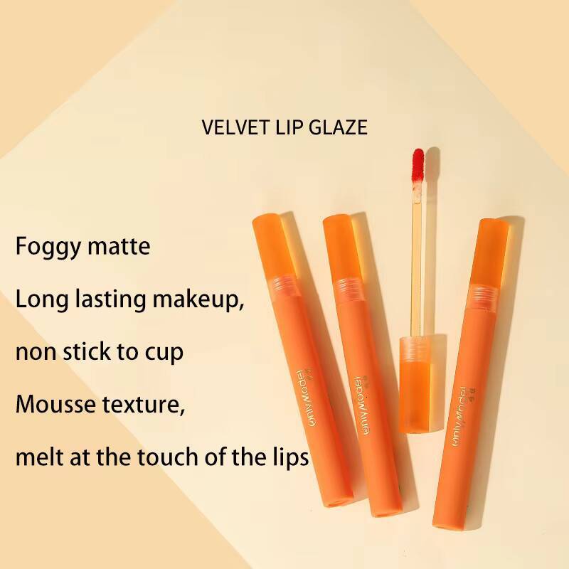 Matte Velvet Orange Lipstick Silky Smooth Not Easy To Fade Lipgloss Lasting Red Sexy Waterproof Liquid Lip Glaze Makeup Cosmetic happy