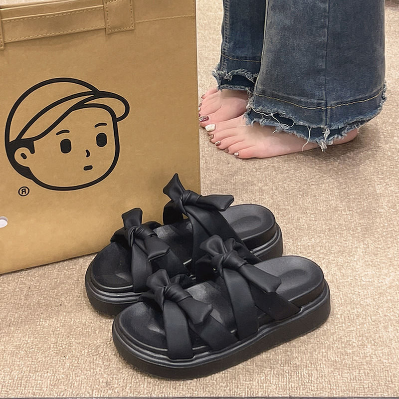 Ddmyoutdoor Bowknot One Strap Sandals For Women Summer New Korean Style Cute Student Thick Soled Outdoor Open Toe S Slippers Outdoor Shoes