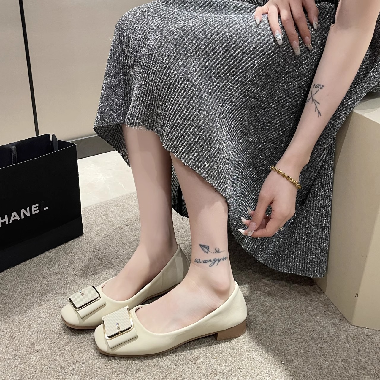 Ddmysports Spring New Fashion Square Toe Shallow Mouth Soft Sole Leather Flat Chunky Heel Work Women S Single Shoes Outdoor Shoes