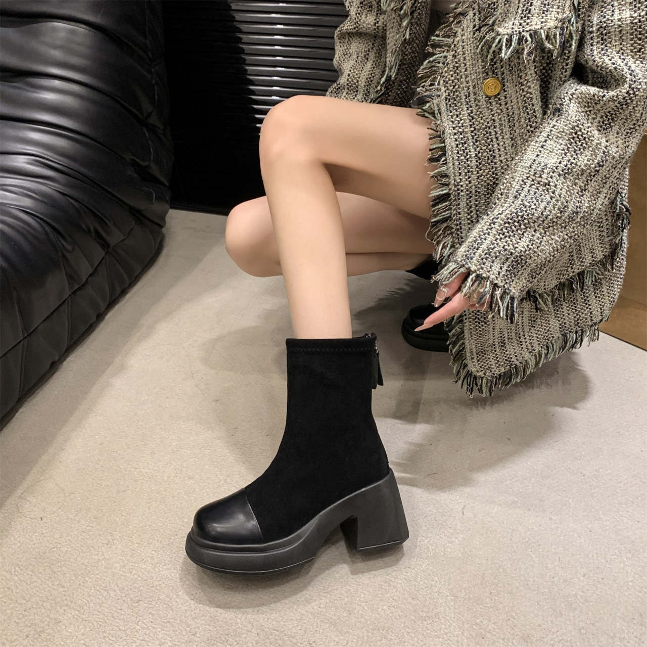 Ddmysports Autumn Winter New Fashion Martin For Women Brown Thick Sole Slim Short Height Increasing Slimming S Boots Outdoor Shoes