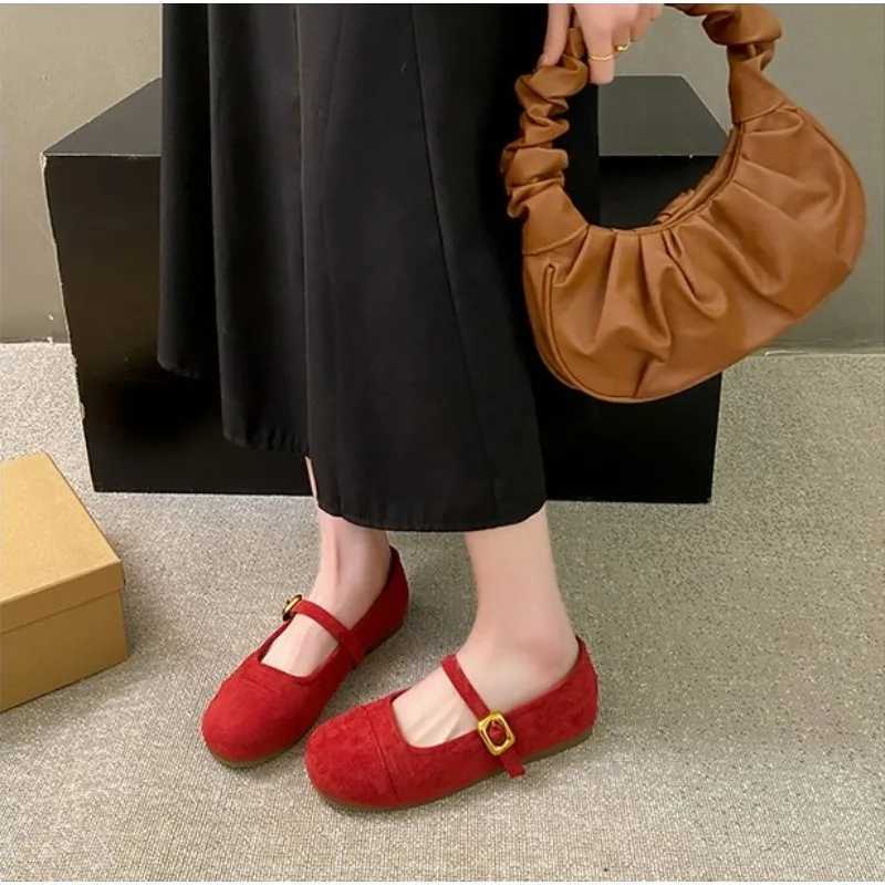 Summer fi buckle shoes womens solid color suede round toe sweet ballet flat shoes womens soft casual comfortable loafers XJ250614